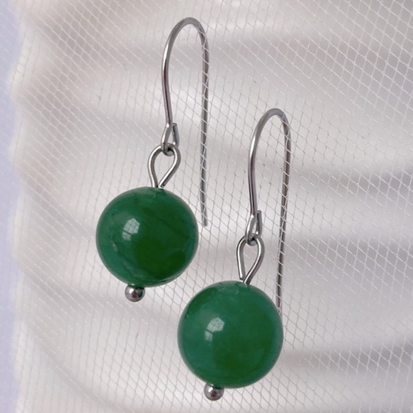 Hand Crafted Jewelry - GREEN Aventurine Stainless Steel Drop Earrings